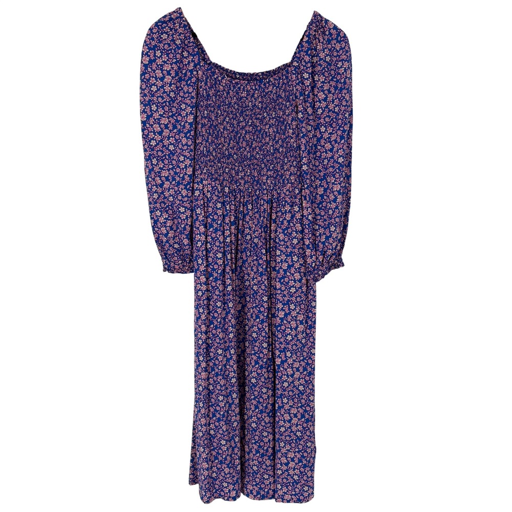 J.Crew Womens Floral Milkmaid Midi‎ Dress Size S Square Neck Long Sleeve Cottage